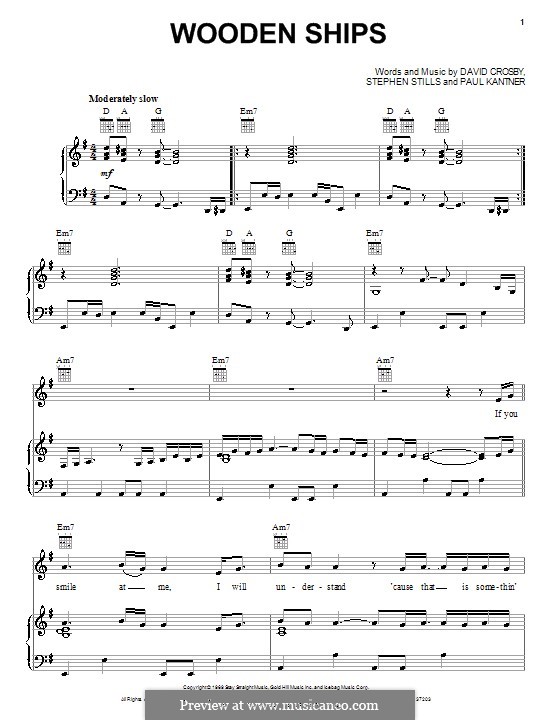Wooden Ships (Crosby, Stills & Nash): Für Stimme und Klavier (oder Gitarre) by David Crosby, Paul Kantner, Stephen Stills