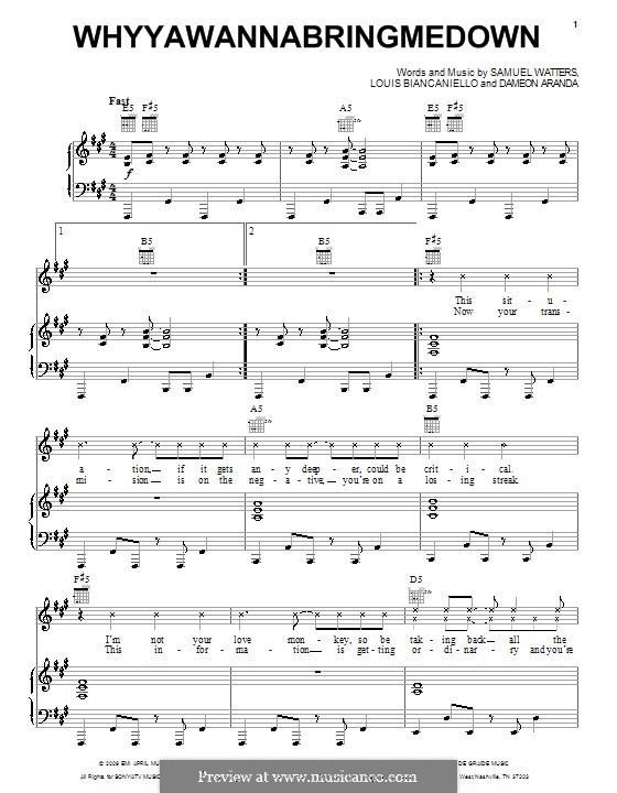 Whyyawannabringmedown (Kelly Clarkson): Für Stimme und Klavier (oder Gitarre) by Dameon Aranda, Louis Biancaniello, Samuel Watters