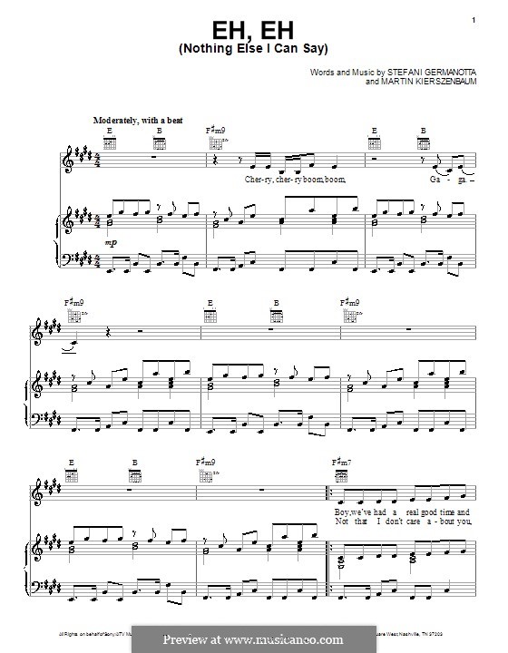 Eh, Eh (Nothing Else I Can Say): Für Stimme mit Klavier oder Gitarre (Lady GaGa) by Martin Kierszenbaum, Stefani Germanotta
