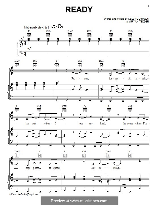 Ready (Kelly Clarkson): Für Stimme und Klavier (oder Gitarre) by Ryan B Tedder