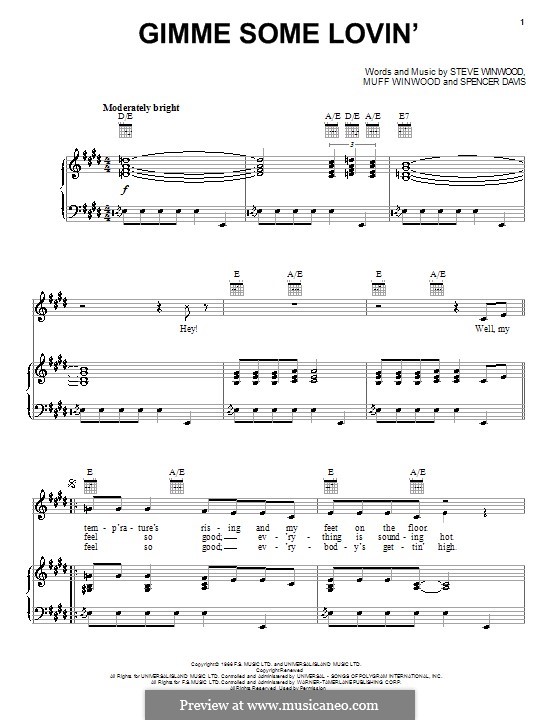 Gimme Some Lovin' (The Spencer Davis Group): Für Stimme und Klavier (oder Gitarre) by Muff Winwood, Spencer Davis, Steve Winwood