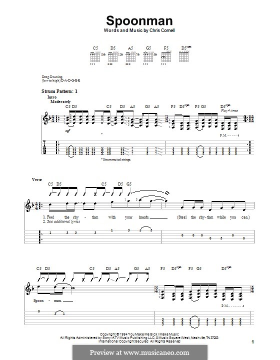 Spoonman (Soundgarden): Für Gitarre (Sehr leichte Fassung) by Chris Cornell