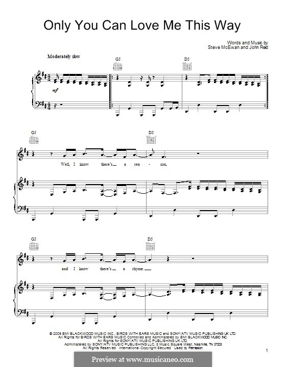 Only You Can Love Me This Way (Keith Urban): Für Stimme und Klavier (oder Gitarre) by John Reid, Steve McEwan
