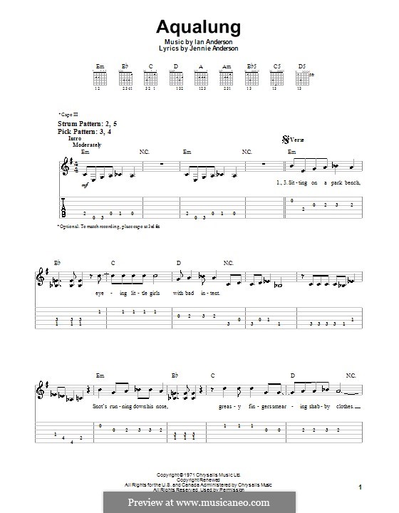 Aqualung (Jethro Tull): Für Gitarre (Sehr leichte Fassung) by Ian Anderson, Jennie Anderson