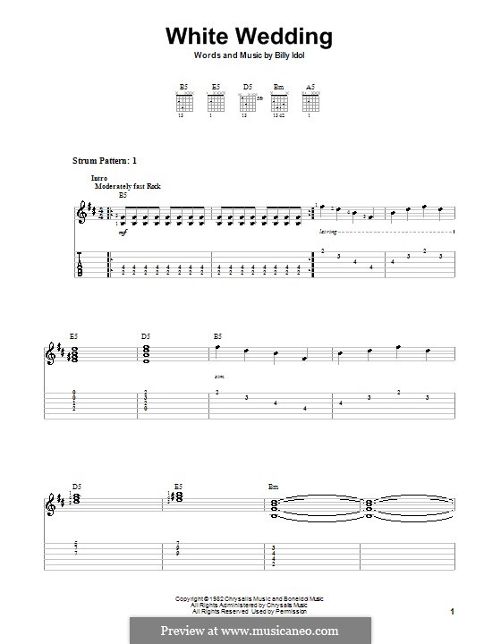 White Wedding: Für Gitarre (Sehr leichte Fassung) by Billy Idol