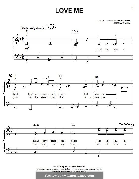 Love Me (Elvis Presley): Für Klavier, leicht by Jerry Leiber, Mike Stoller