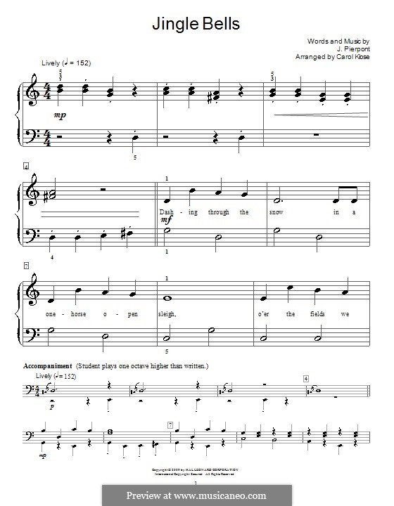 Piano version (printable scores): With lyrics by James Lord Pierpont