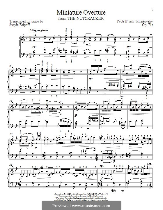 No.1 Miniature Overture : Für Klavier (mit Fingersatz) by Pjotr Tschaikowski
