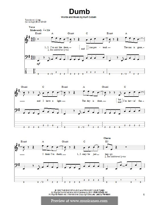Dumb (Nirvana): Für Bassgitarre mit Tabulatur by Kurt Cobain