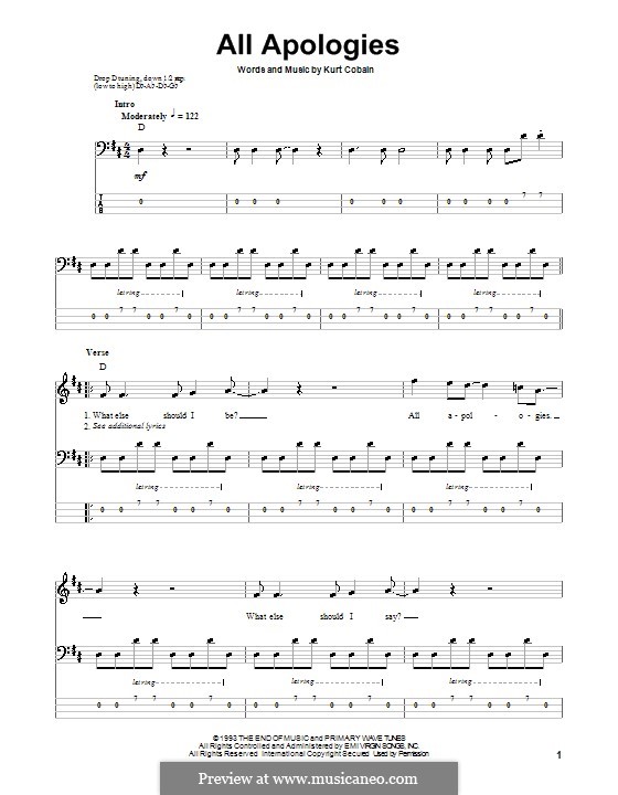 All Apologies (Nirvana): Für Bassgitarre mit Tabulatur by Kurt Cobain