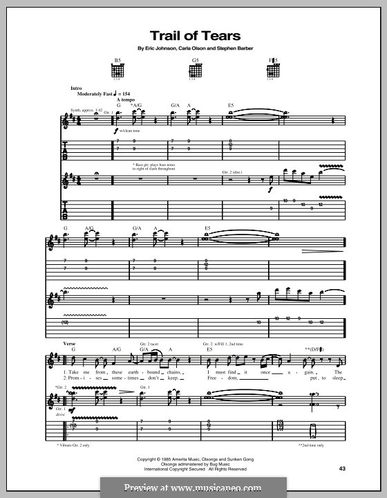 Trail of Tears: Für Gitarre mit Tab by Carla Olson