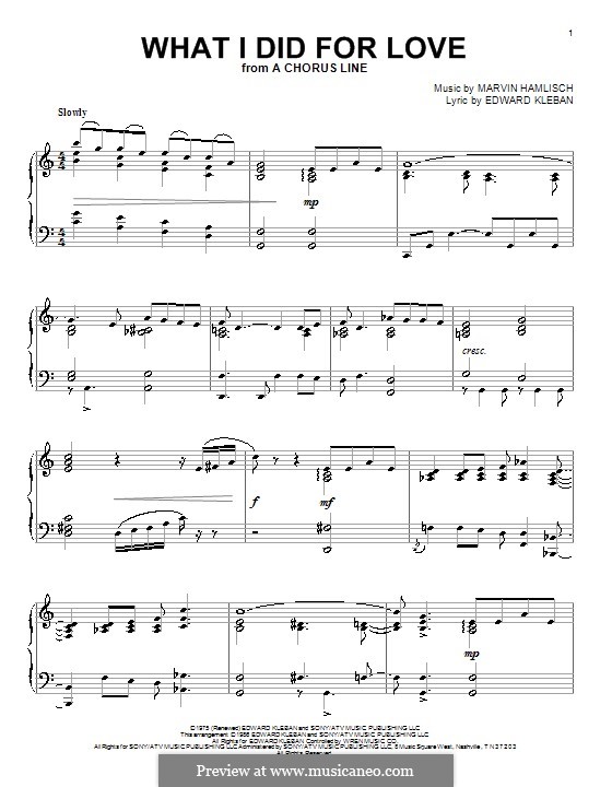 What I Did for Love (Priscilla Lopez): Für Klavier by Marvin Hamlisch
