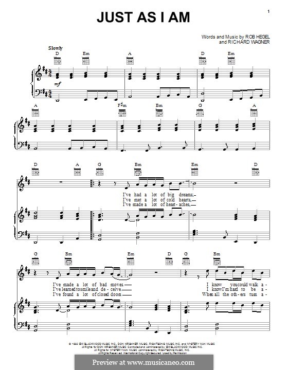 Just as I am (Air Supply): Für Stimme und Klavier (oder Gitarre) by Richard Wagner, Rob Hegel