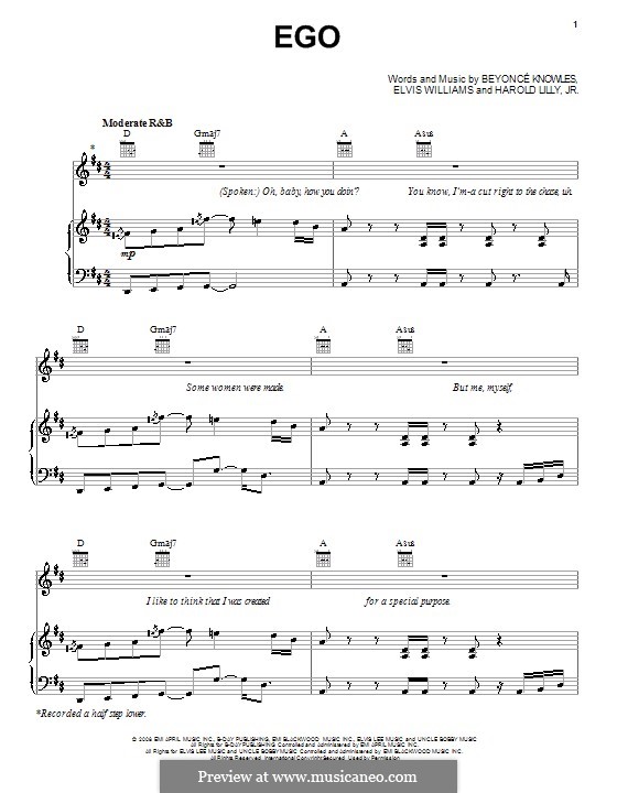 Ego (Beyonce): Für Stimme und Klavier (oder Gitarre) by Elvis Williams, Harold Lilly Jr.