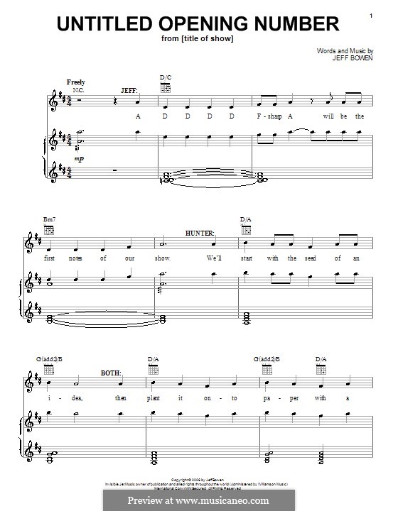 Untitled Opening Number: Für Stimme und Klavier (oder Gitarre) by Jeff Bowen