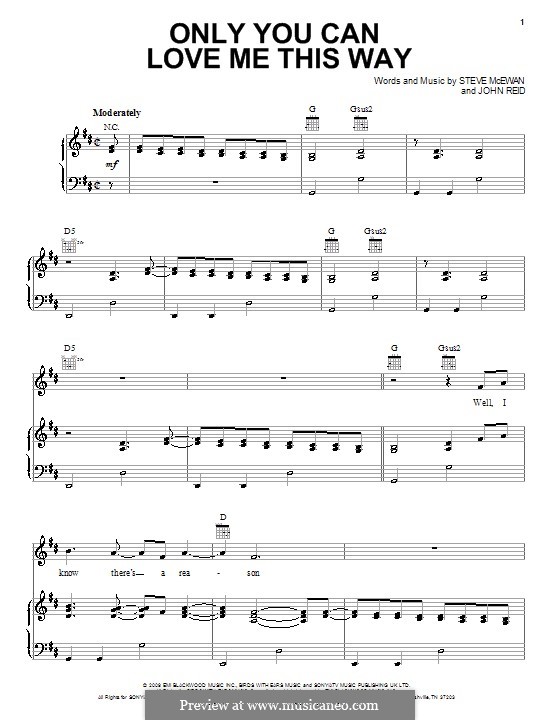 Only You Can Love Me This Way (Keith Urban): Für Stimme und Klavier (oder Gitarre) by John Reid, Steve McEwan
