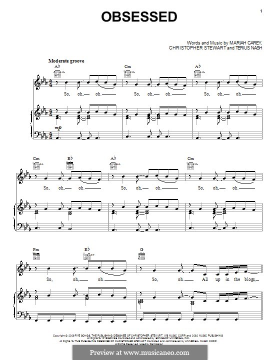 Obsessed (Mariah Carey): Für Stimme und Klavier (oder Gitarre) by Tricky Stewart , Terius Nash