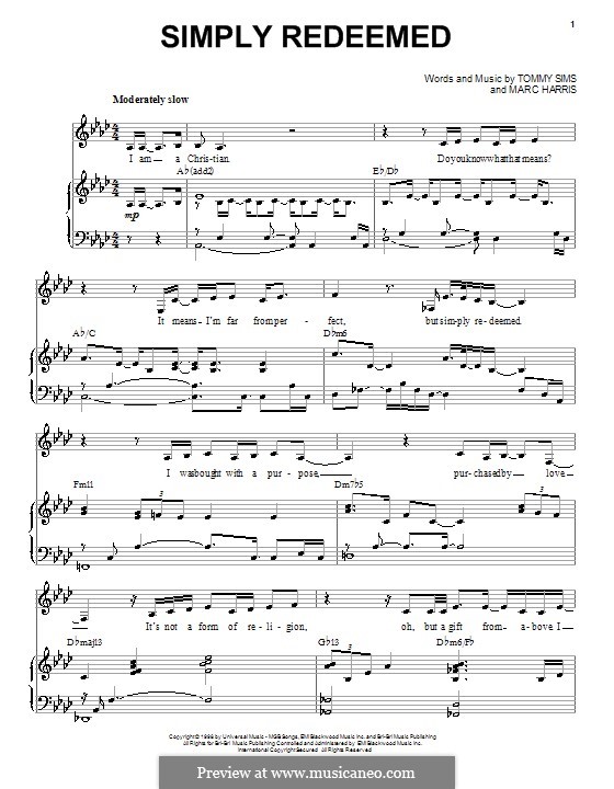 Simply Redeemed (Heather Headley): Für Stimme und Klavier (oder Gitarre) by Mark R. Harris, Tommy Sims
