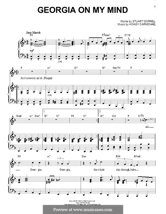 Georgia on My Mind: Für Stimme mit Klavier oder Gitarre (Louis Armstrong) by Hoagy Carmichael