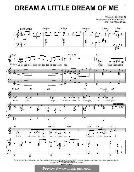 Dream a Little Dream of Me: Für Stimme und Klavier (oder Gitarre) by Fabian Andre, Wilbur Schwandt