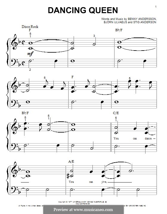 Piano version: Easy notes by Benny Andersson, Björn Ulvaeus, Stig Anderson