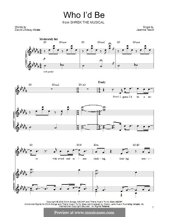 Who I'd Be (from 'Shrek the Musical'): Für Stimme und Klavier (oder Gitarre) by Jeanine Tesori
