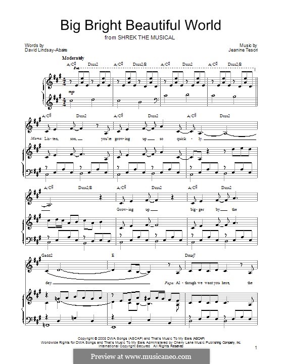 Big Bright Beautiful World (Shrek the Musical): Für Stimme und Klavier (oder Gitarre) by Jeanine Tesori