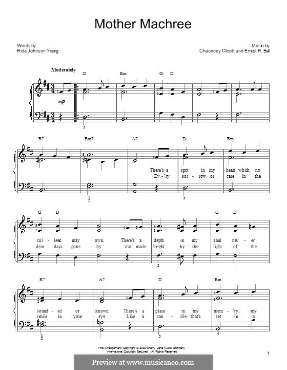 Mother Machree: Für Klavier by Ernest R. Ball, Chauncey Olcott