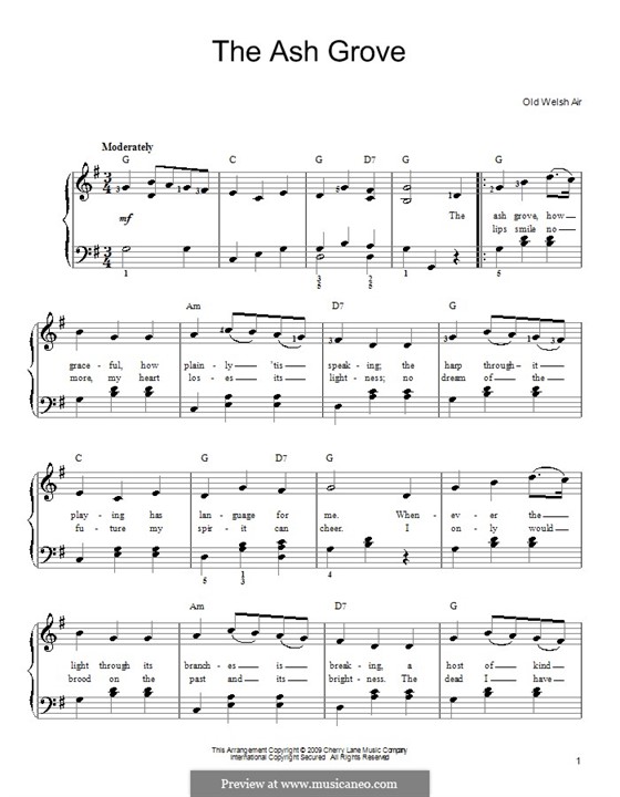 The Ash Grove (printable scores): Für Klavier, leicht by folklore