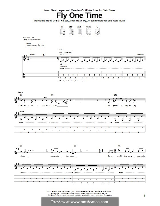 Fly One Time (Ben Harper and Relentless7): Für Gitarre mit Tabulatur by Jason Mozersky, Jesse Ingalls, Jordan Richardson