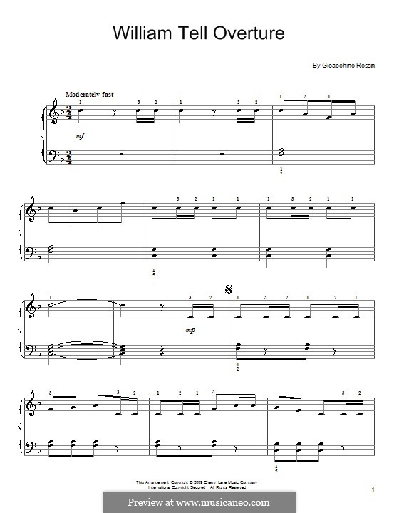 Overture (Printable Scores): Allegro vivace, for easy piano by Gioacchino Rossini