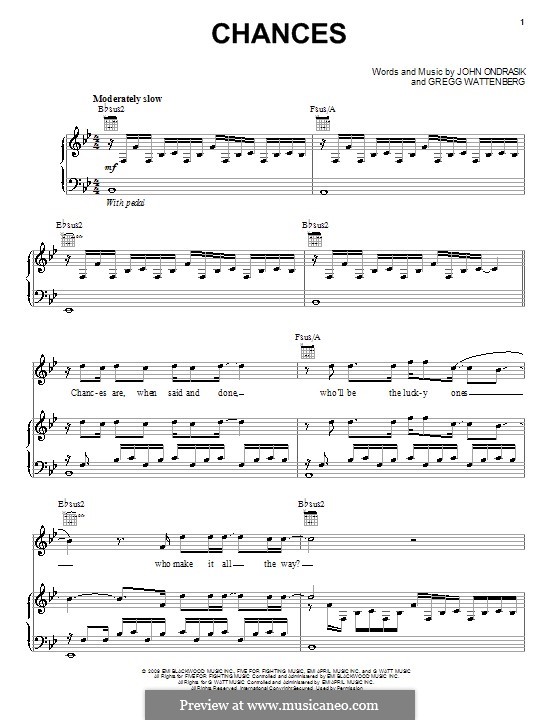 Chances (Five for Fighting): Für Stimme und Klavier (oder Gitarre) by Gregg Wattenberg, John Ondrasik