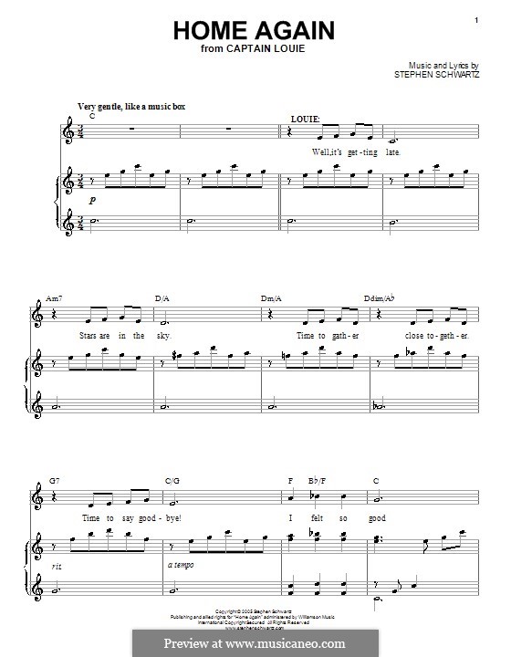 Home Again: Für Stimme und Klavier (oder Gitarre) by Stephen Schwartz