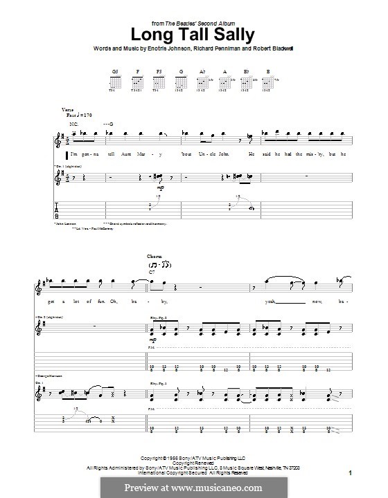 Long Tall Sally: For guitar with tabulature (The Beatles) by Little Richard, Enotris Johnson, Robert A. Blackwell