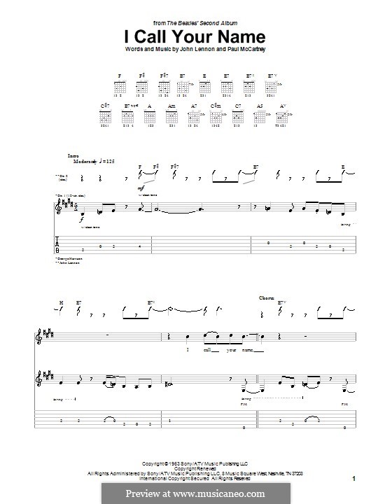 I Call Your Name (The Beatles): Für Gitarre mit Tabulatur by John Lennon, Paul McCartney