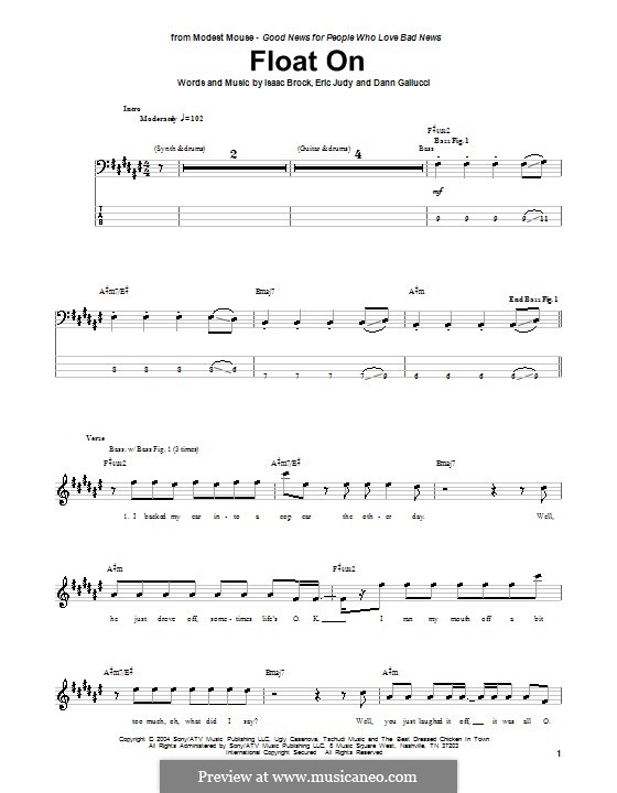 Float on (Modest Mouse): Für Bassgitarre mit Tabulatur by Dann Gallucci, Eric Judy, Isaac Brock