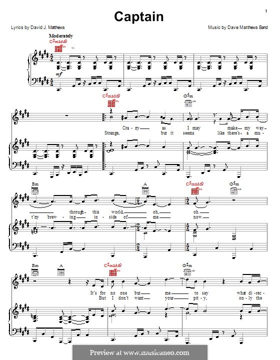 Captain (Dave Matthews Band): Für Stimme und Klavier (oder Gitarre) by David J. Matthews