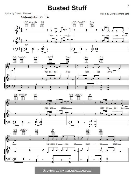 Busted Stuff (Dave Matthews Band): Für Stimme und Klavier (oder Gitarre) by David J. Matthews