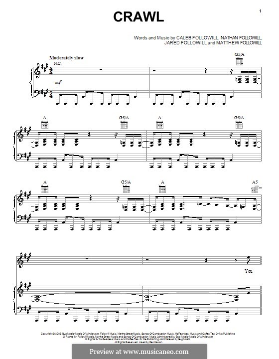 Crawl (Kings of Leon): Für Stimme und Klavier (oder Gitarre) by Anthony Caleb Followill, Jared Followill, Matthew Followill, Nathan Followill