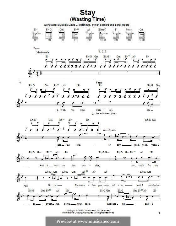 Stay (Wasting Time): Für Gitarre (mit Schlagmuster) by David J. Matthews, Leroi Moore, Stefan Lessard