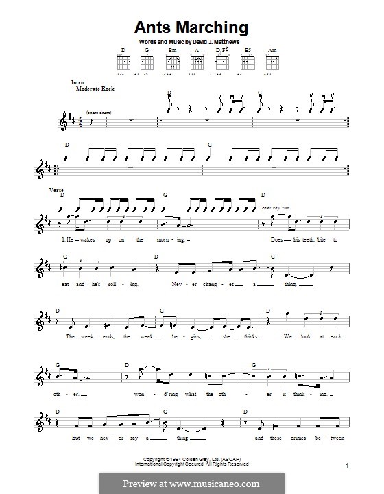 Ants Marching (Dave Matthews Band): Für Gitarre (mit Schlagmuster) by David J. Matthews