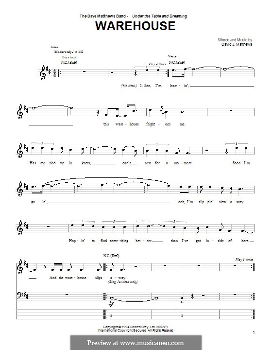 Warehouse (Dave Matthews Band): Für Bassgitarre mit Tabulatur by David J. Matthews