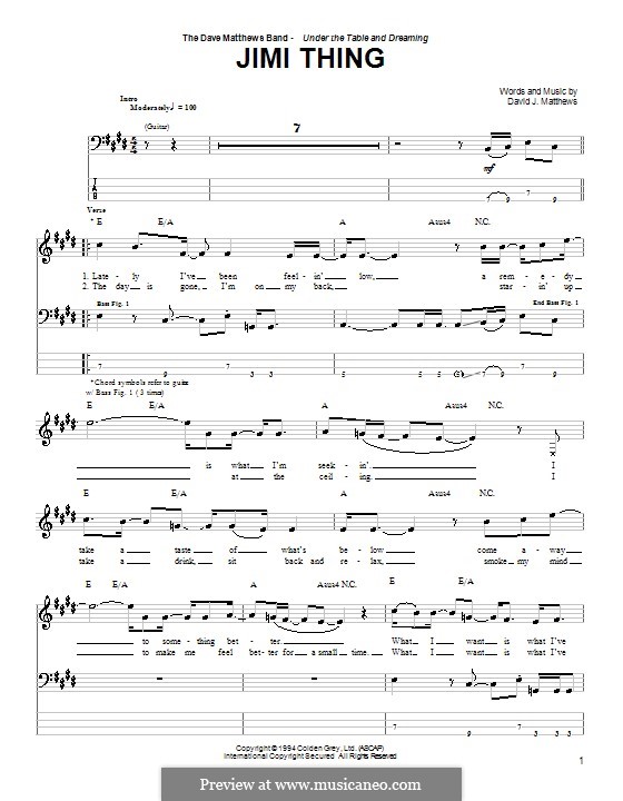 Jimi Thing (Dave Matthews Band): Für Bassgitarre mit Tabulatur by David J. Matthews