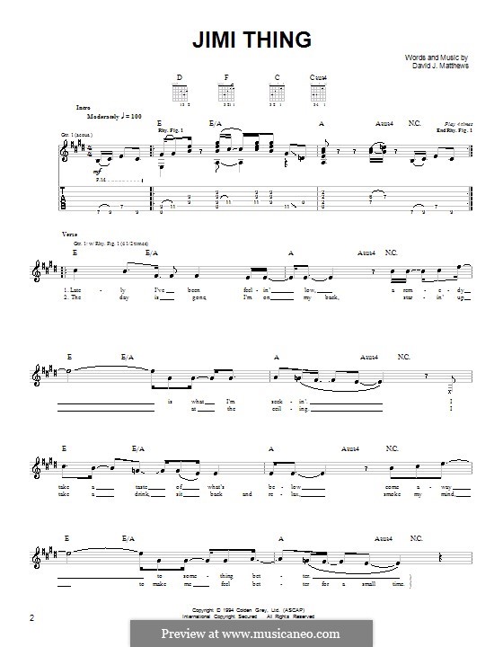 Jimi Thing (Dave Matthews Band): Für Gitarre (Sehr leichte Fassung) by David J. Matthews