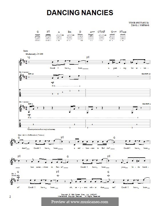 Dancing Nancies (Dave Matthews Band): Für Gitarre (Sehr leichte Fassung) by David J. Matthews