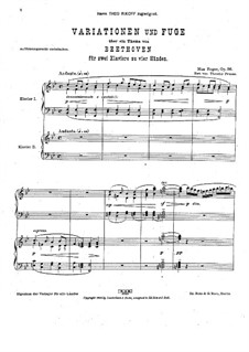 Variationen und Fuge über ein Thema von Beethoven für zwei Klaviere, Op.86: Variationen und Fuge über ein Thema von Beethoven für zwei Klaviere by Max Reger
