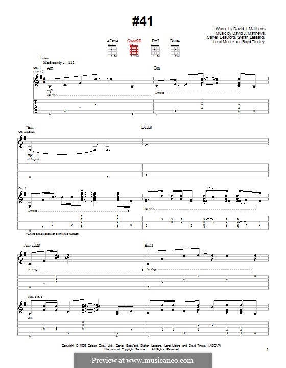 #41: Für Gitarre mit Tabulatur by Boyd Tinsley, Carter Beauford, David J. Matthews, Leroi Moore, Stefan Lessard