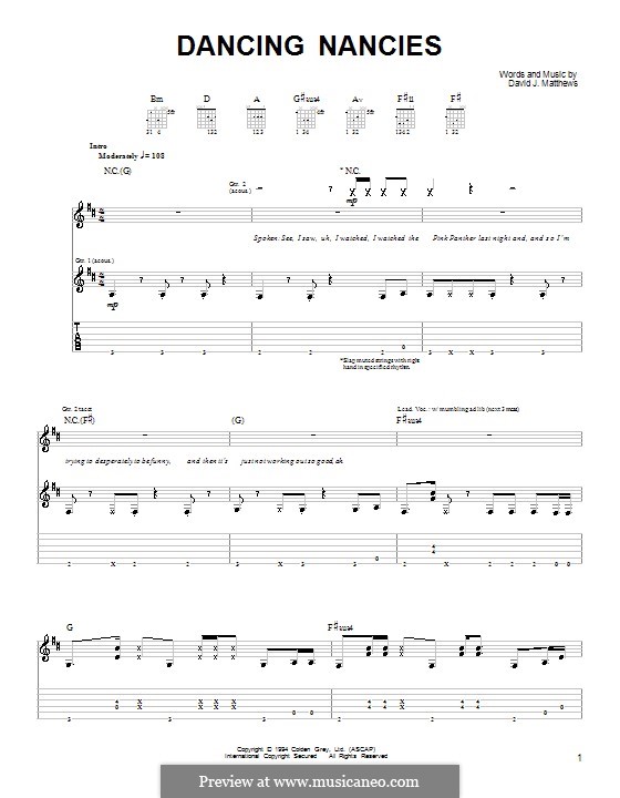 Dancing Nancies (Dave Matthews Band): Für Gitarre mit Tabulatur by David J. Matthews