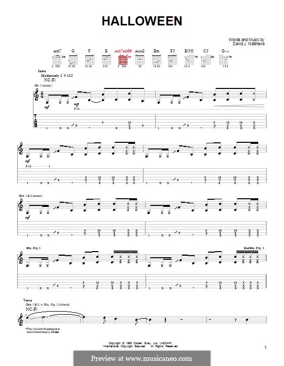 Halloween: Für Gitarre mit Tab by David J. Matthews