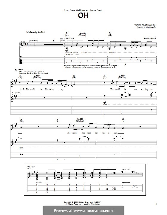 Oh: Für Gitarre mit Tab by David J. Matthews